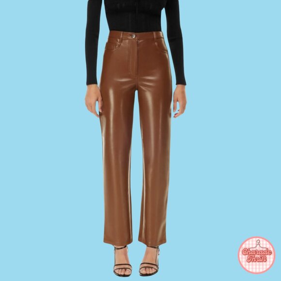 Wilfred x Aritzia "Melina" Vegan Leather Pants in Cognac Brown - Picture 1 of 3
